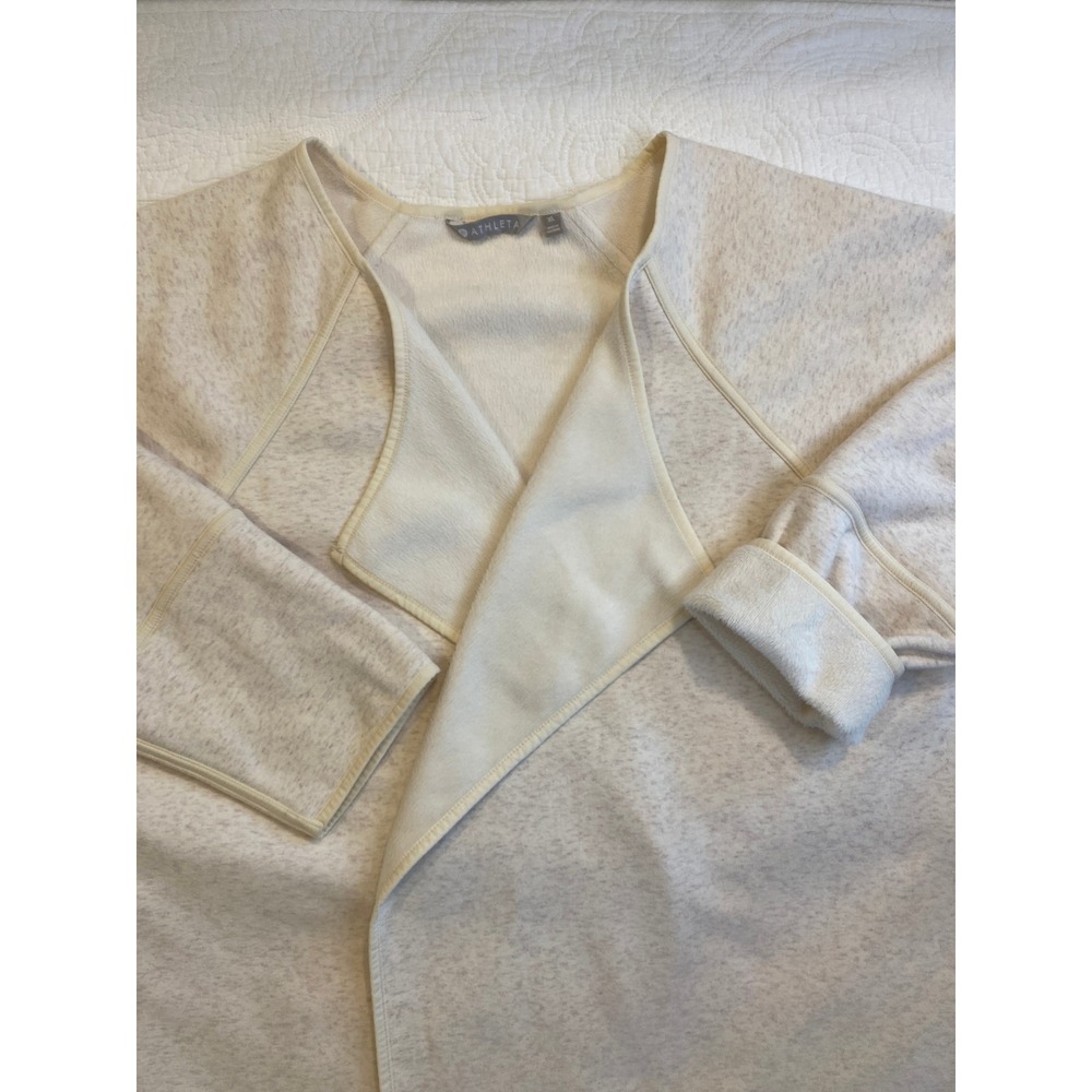 Athleta Wrap Cardigan Sweater Oatmeal Heather Cream XL Open Front Yoga Pilates - Picture 3 of 7